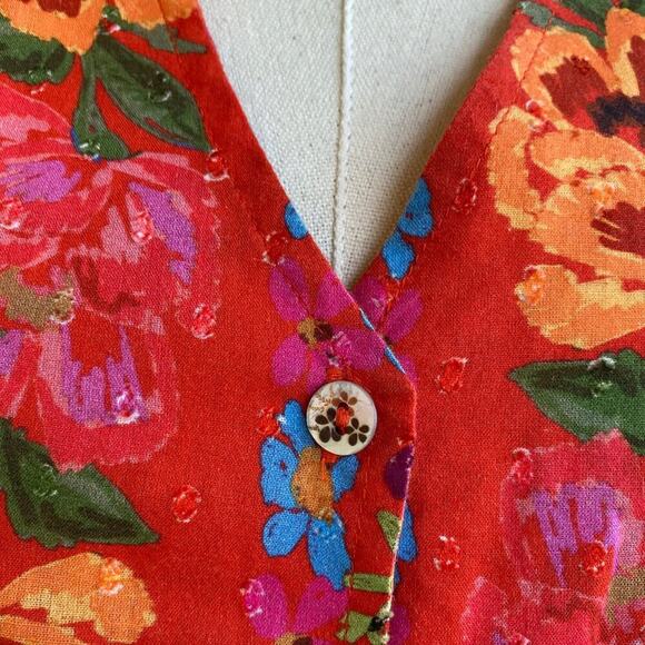 Farm Rio Bananas Ruffle Clip Dot Textured Cotton Blouse RED Puff Sleeve XS - Picture 10 of 16